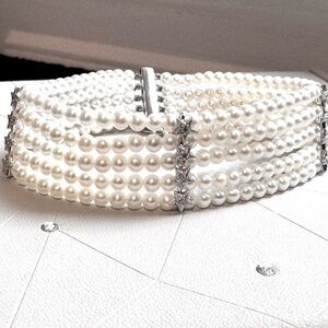 💎 Elegant Exquisite Vintage Mark Lash Pearl, Diamond, 18K White Gold Bracelet